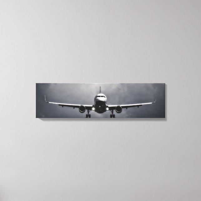 Airliner In Flight With Clouds Panoramic Canvas (Front)