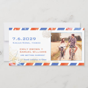 Airmail Beach Wedding Save the Date Photo Card