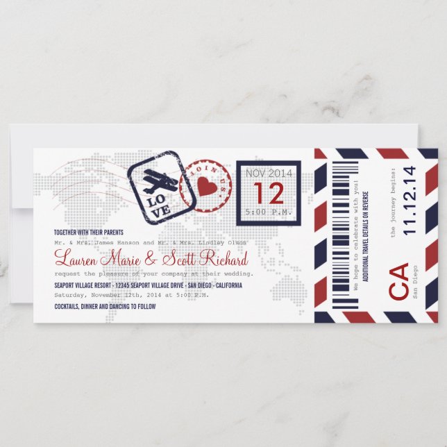 Airmail Boarding Pass Ticket Wedding Invitation (Front)