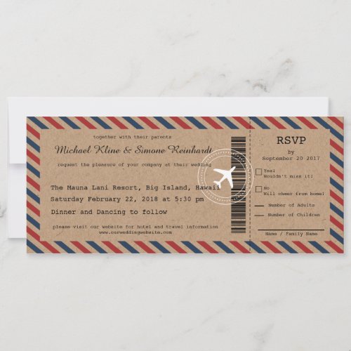 Airmail Boarding Pass Wedding Invitation and RSVP