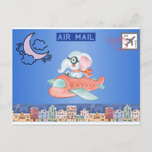 Airmail Elephant Postcard