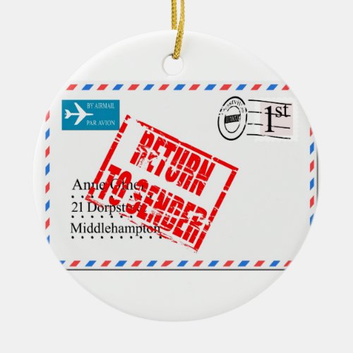 Airmail envelope return to sender ceramic ornament