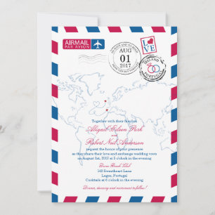 Airmail Heart Ireland and Portugal Wedding Invitation