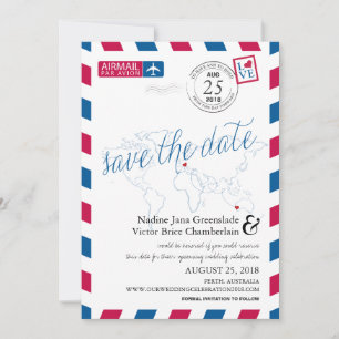 Airmail Heart Italy and Austraila Save the Date