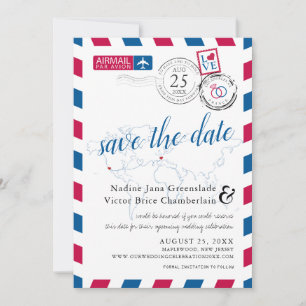 Airmail Heart Los Angeles and France Save the Date