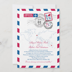 Airmail Heart UK and Austraila Wedding Invitation