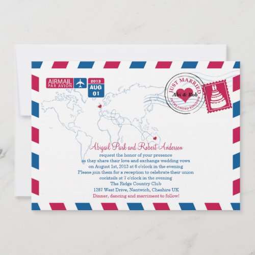 Airmail Heart UK and Austraila Wedding Invitations