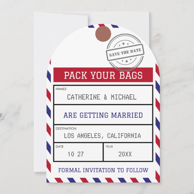 Airmail Luggage Tag Save The Date (Front)