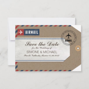 Airmail Luggage Tag Wedding Save Date Kraft Paper Save The Date