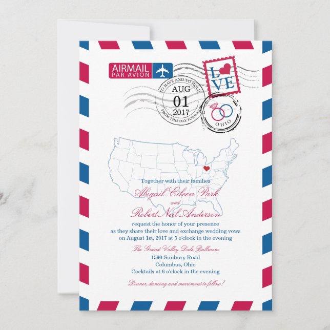 Airmail Ohio Wedding Invitation (Front)