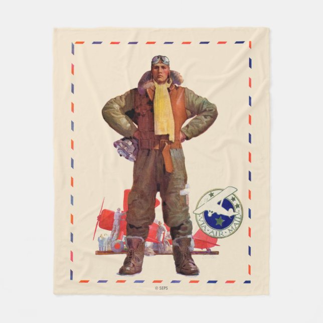Airmail Pilot Fleece Blanket (Front)