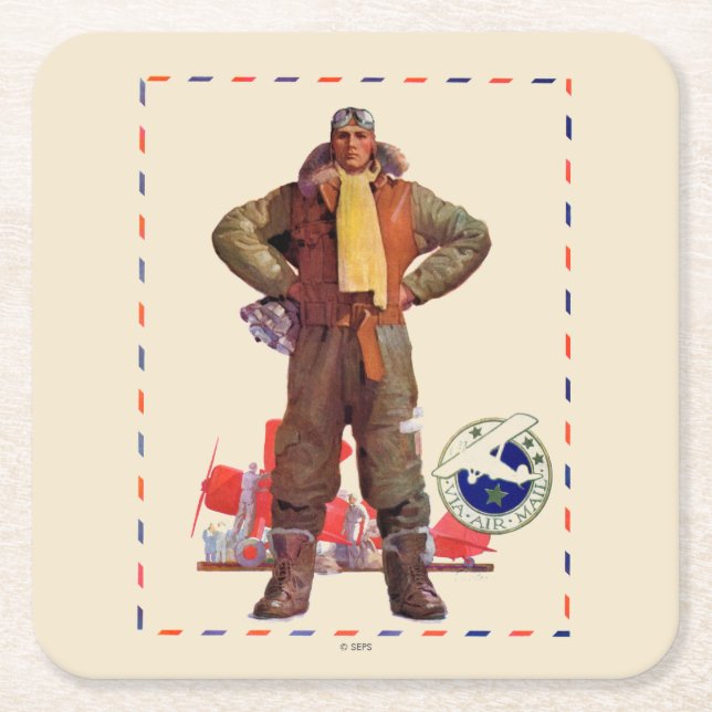 Airmail Pilot Square Paper Coaster (Front)