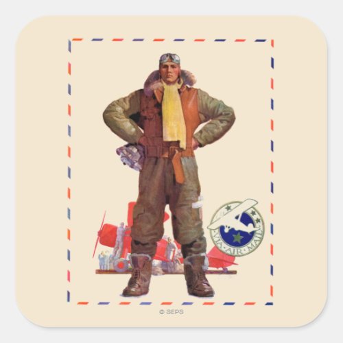 Airmail Pilot Square Sticker