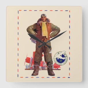 Airmail Pilot Square Wall Clock