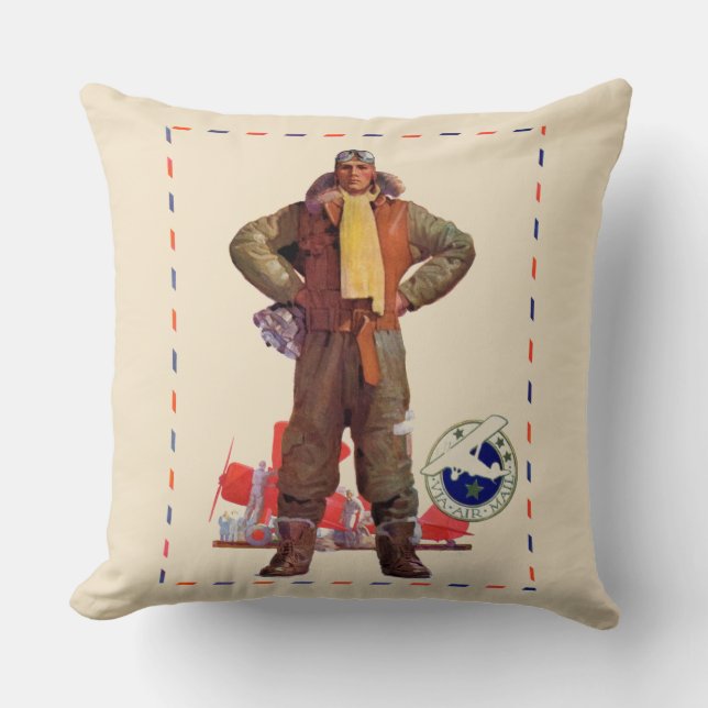 Airmail Pilot Throw Pillow (Front)