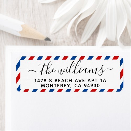 Airmail Return Address Label Wedding Family Label