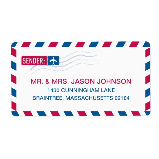 Airmail RETURN ADDRESS Mailing Label (Front)