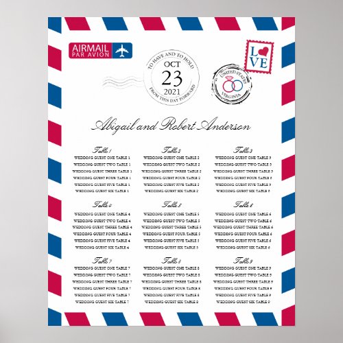 Airmail Wedding Guest Seating Chart