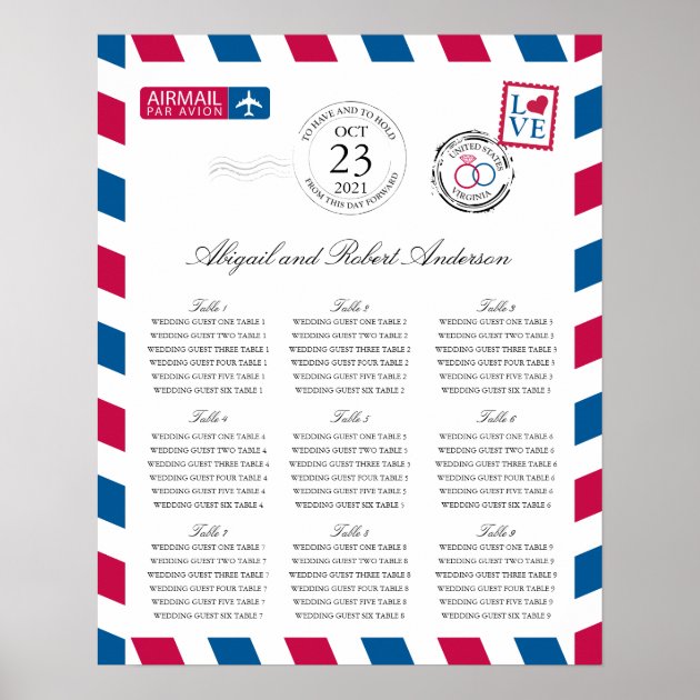 Airmail Wedding Guest Seating Chart
