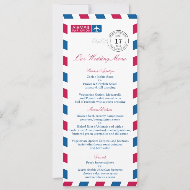 Airmail Wedding Reception Menu Invitation (Front)