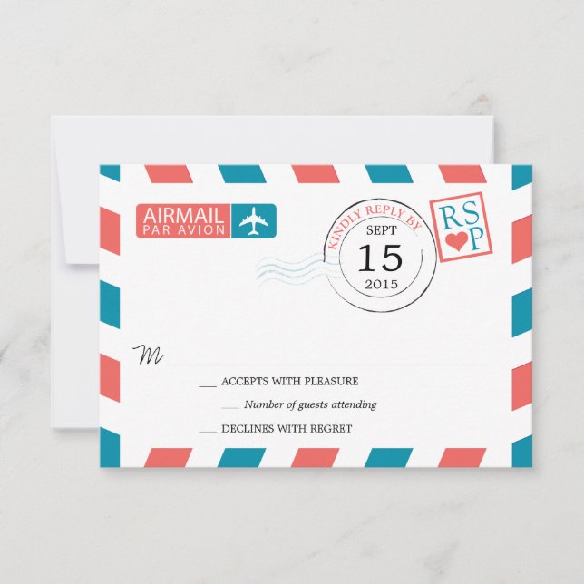 Airmail Wedding RSVP Card (Front)
