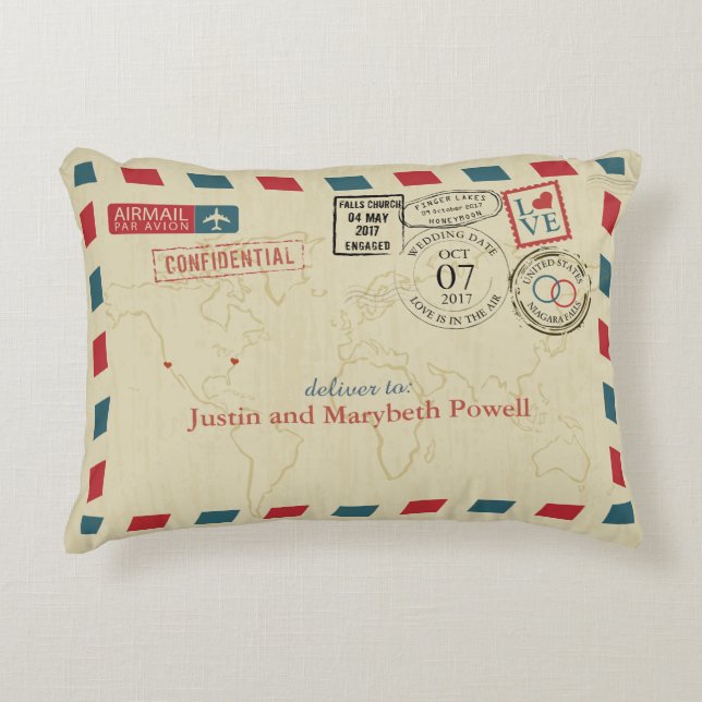 Airmail Wedding Travel Theme Decorative Pillow (Front)
