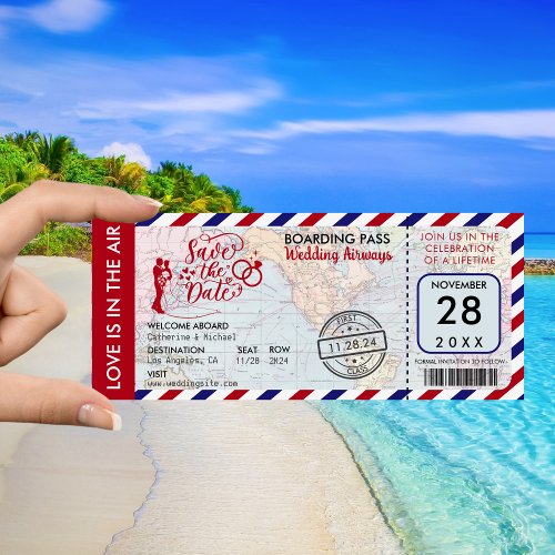 Airmail World Map Boarding Pass Destination  Save The Date