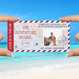 Airmail World Map Wedding Custom Photo Thank You Card