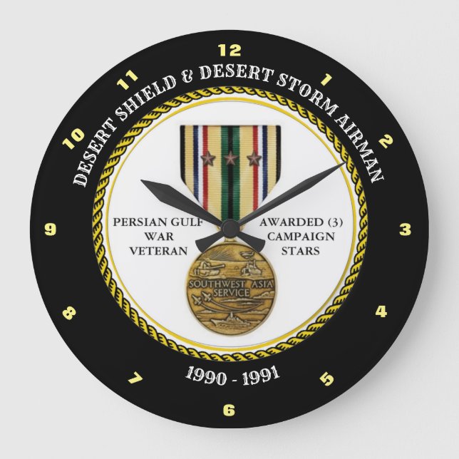 AIRMAN  3 STARS  / DESERT SHIELD & STORM LARGE CLOCK (Front)