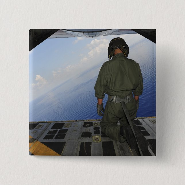 Airman observes the waters of the Gulf of Mexic Pinback Button (Front)