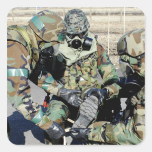Airmen assist a Republic of Korea Army soldier Square Sticker