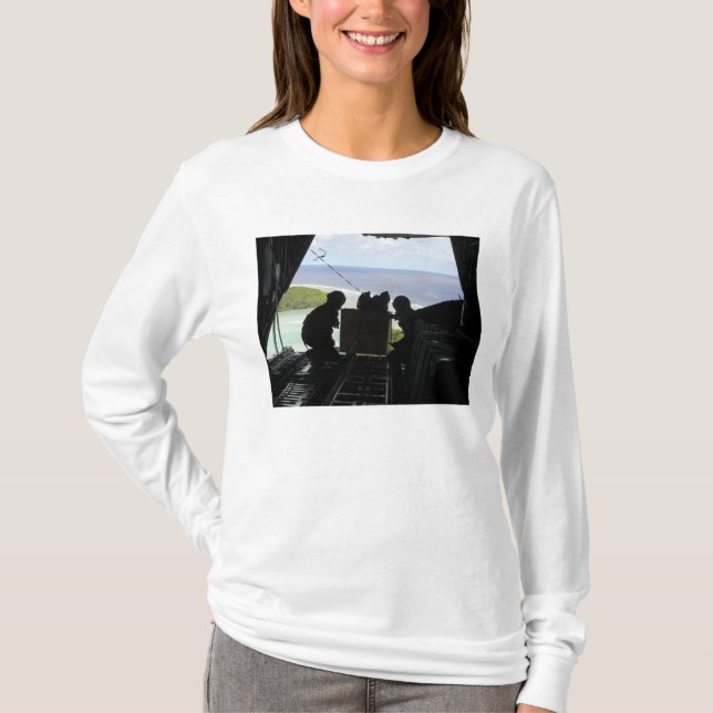 Airmen push out a pallet of donated goods T-Shirt (Front)