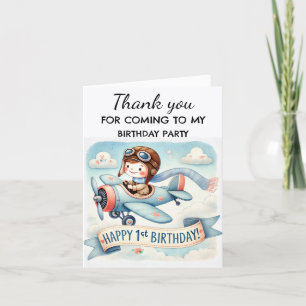 Airplane 1st Birthday Party Boy Cute Thank You Card