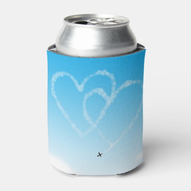 airplane 2 hearts in blue sky can cooler (Can Front)