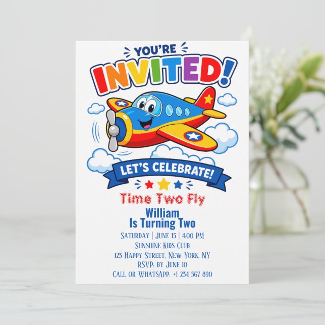 Airplane 2nd Birthday Boy | Plane Party  Invitation (Standing Front)