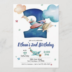 Airplane 2nd Birthday Invitation - Airplane Theme