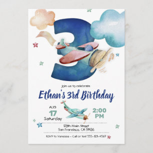 Airplane 3rd Birthday Invitation - Airplane Theme