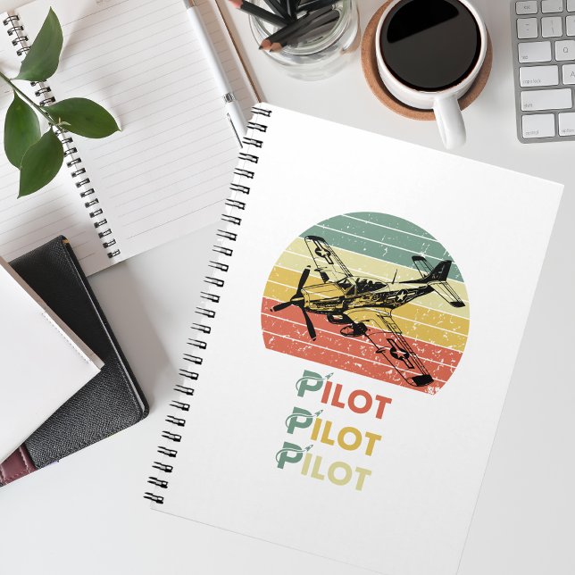 Airplane against a Retro Vintage Sunset, Aviation Notebook (Creator Uploaded)