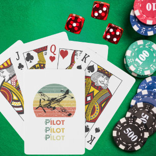 Airplane against a Retro Vintage Sunset, Aviation Poker Cards