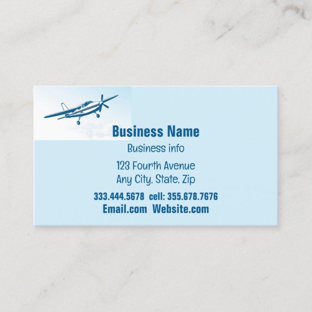 Airplane Aircraft Flying School Instructor Business Card (Front)