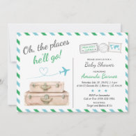 Airplane Airline Green Blue Travel Boy Baby Shower Invitation