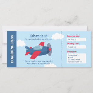 Airplane Airline Ticket Boys Birthday Party Invitation