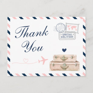 Airplane Airline Travel Wedding Shower Thank You Postcard