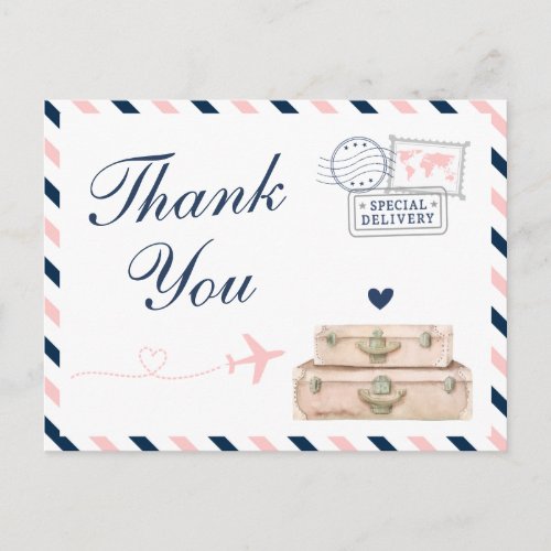 Airplane Airline Travel Wedding Shower Thank You Postcard