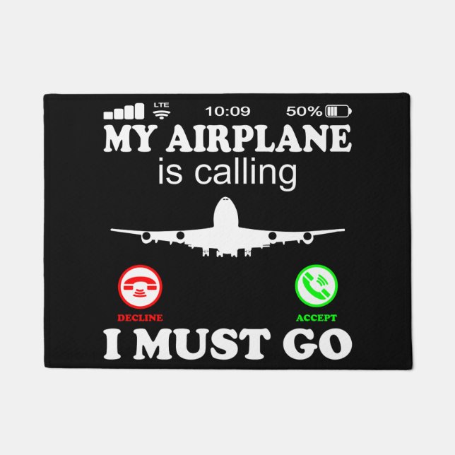 airplane airport plane spotter Is Calling Funny Doormat (Front)