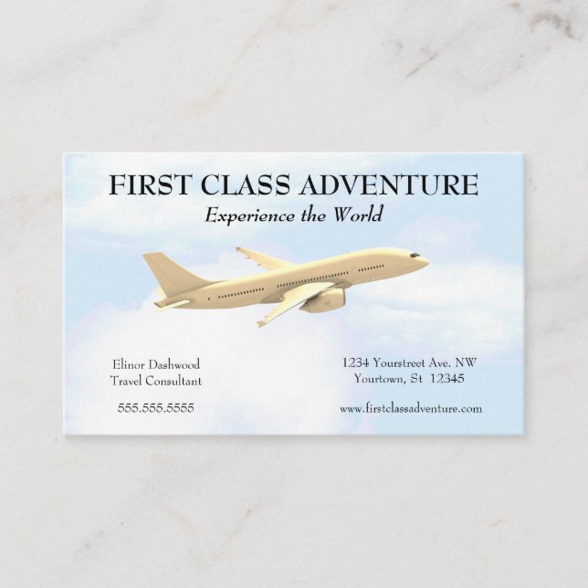 Airplane and Blue Sky Travel Agent Business Card (Front)