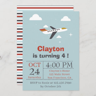 Airplane and Clouds Kids Birthday Party Invitation