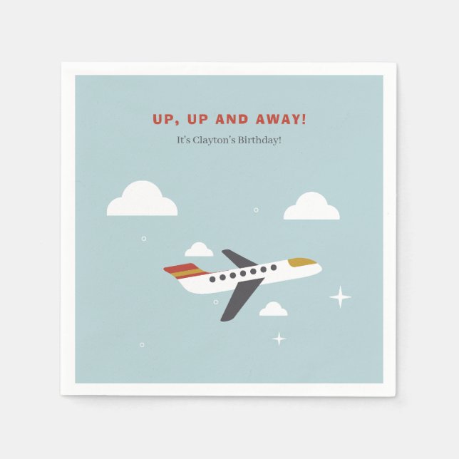 Airplane and Clouds Kids Birthday Party Napkins (Front)