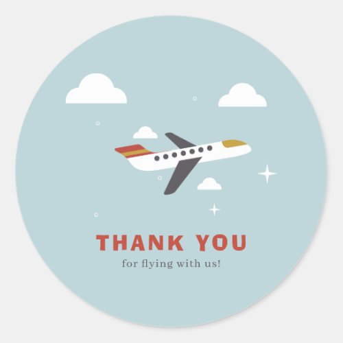 Airplane and Clouds Kids Birthday Thank You Classic Round Sticker