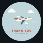 Airplane and Clouds Kids Birthday Thank You Classic Round Sticker<br><div class="desc">Add a finishing touch to your party favors or mailings with these stickers,  featuring a vintage airplane and clouds illustration,  perfect for sealing envelopes,  favor bags and more.</div>